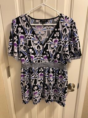 Style Co L Top Floral Stretch Blouse Large Shirt Lg